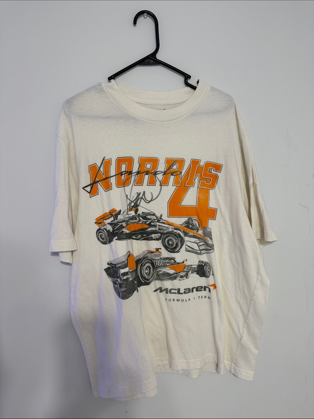 Abercrombie & Fitch White Tee with Orange Norris 4 & Racing Graphic